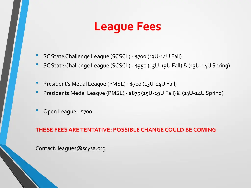 league fees