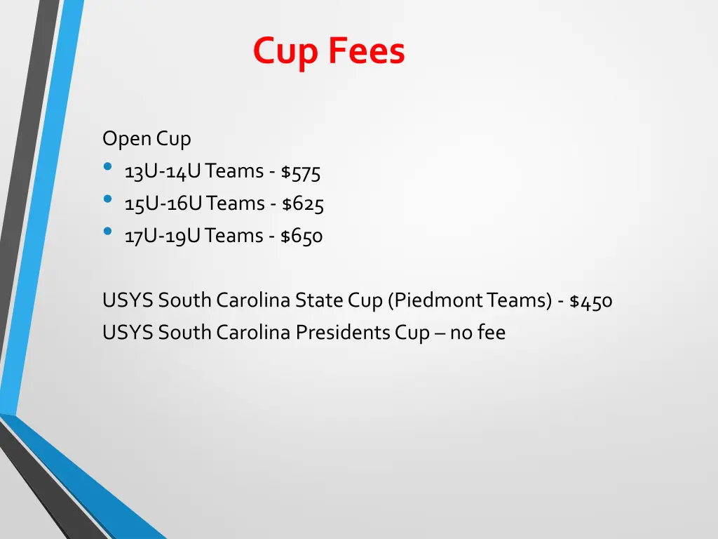 cup fees