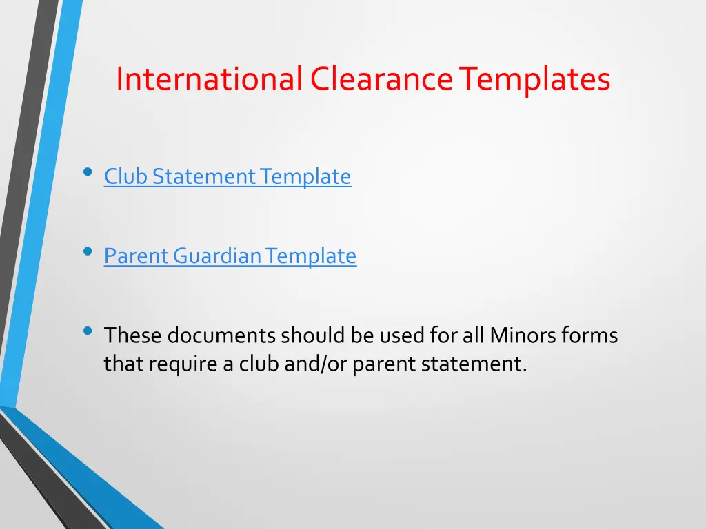 international clearance templates