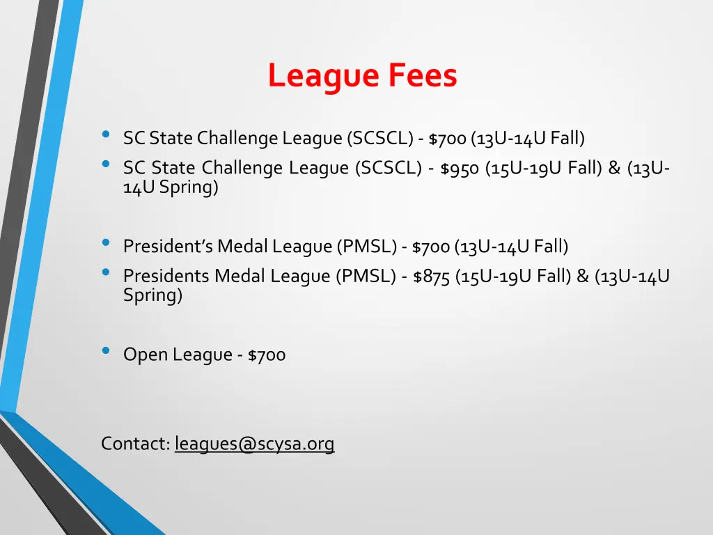 league fees