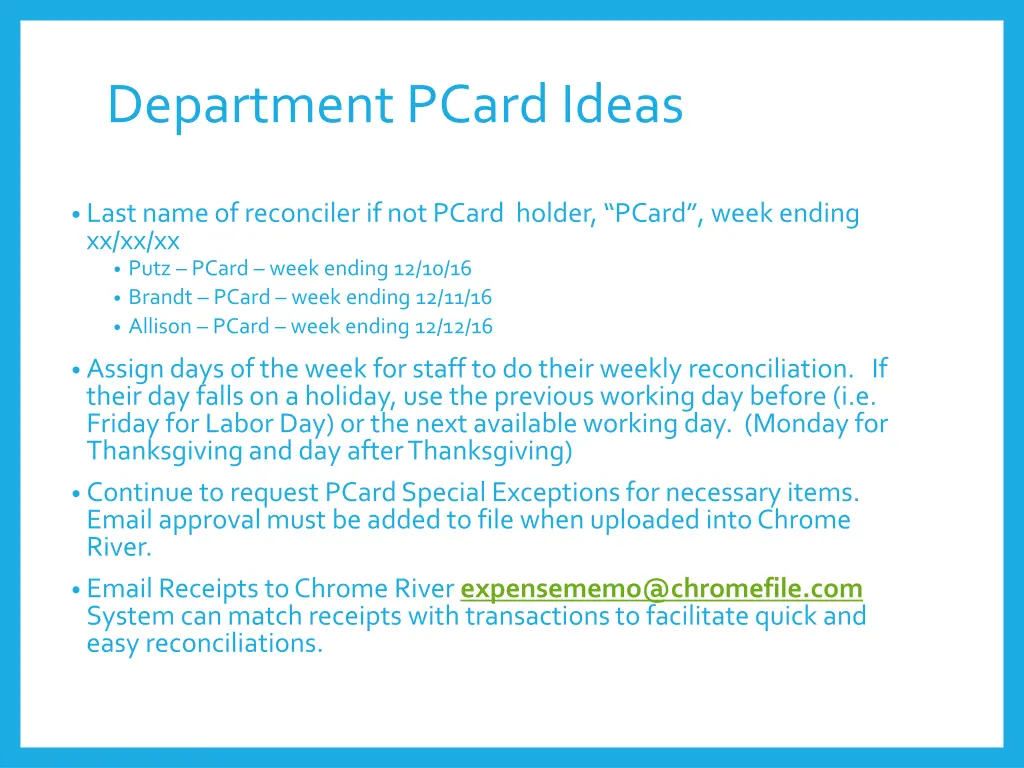 department pcard ideas