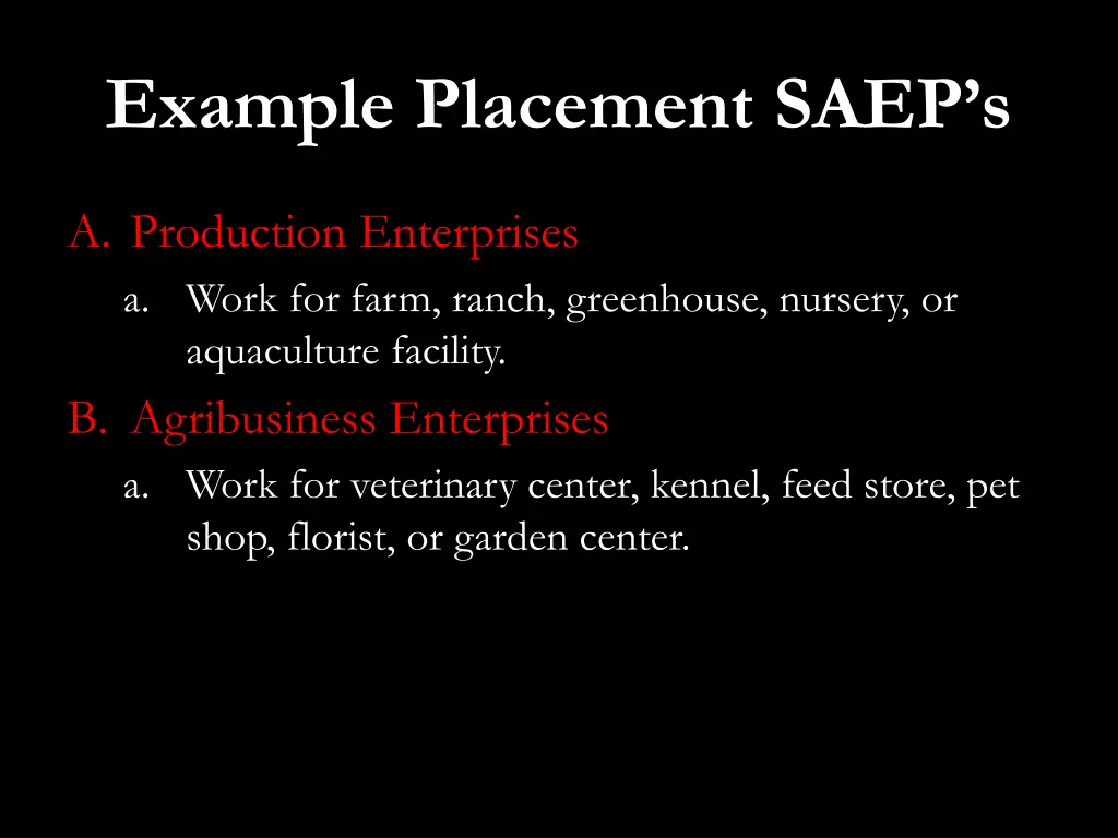 example placement saep s