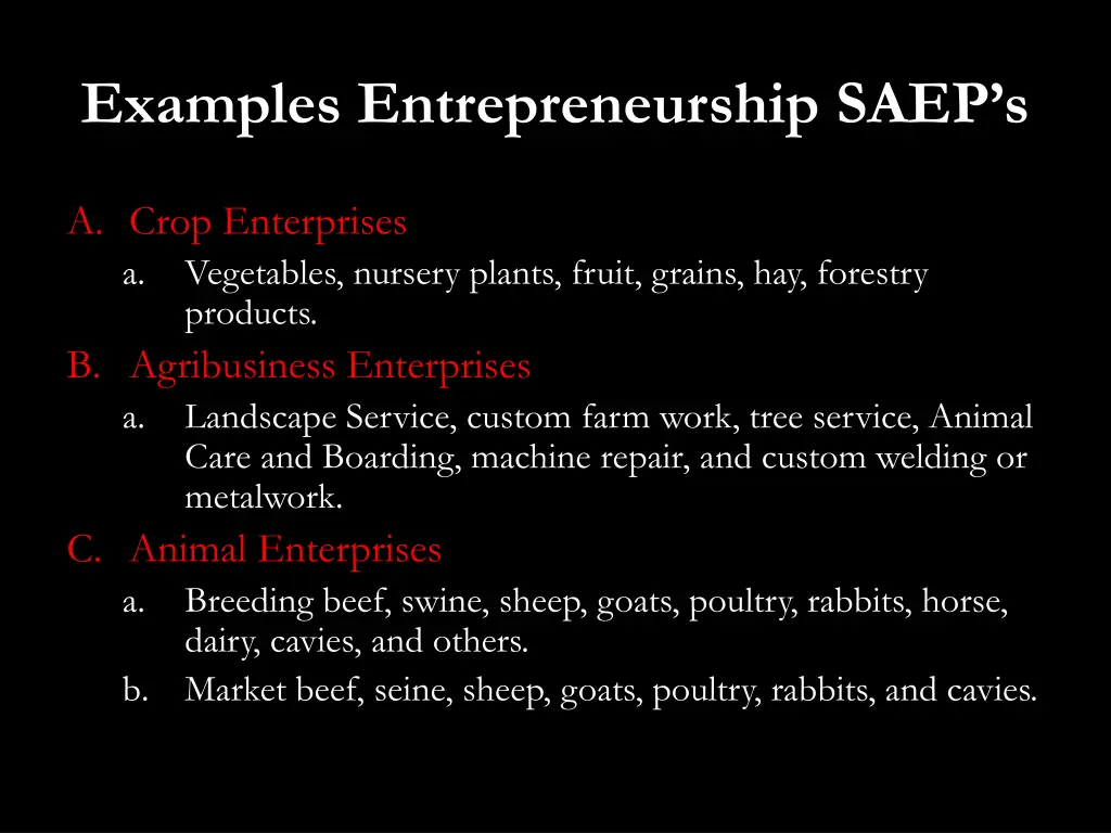 examples entrepreneurship saep s