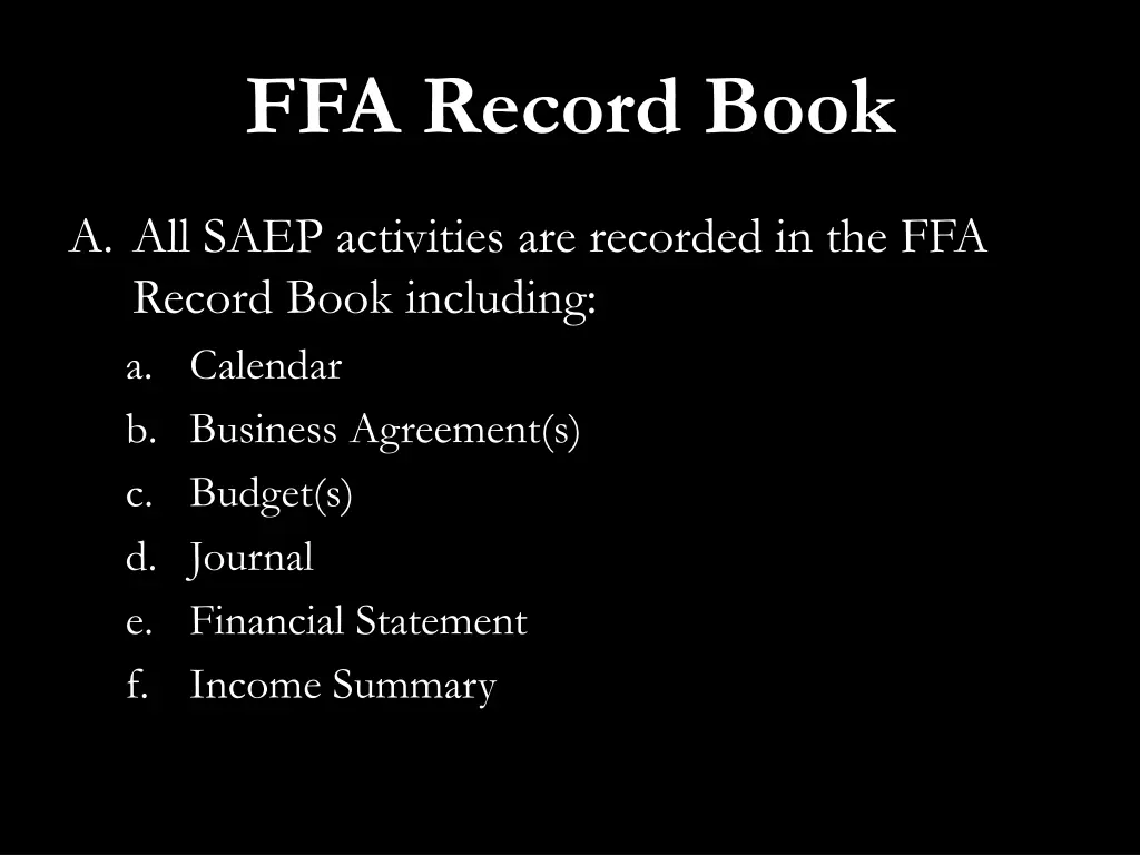 ffa record book