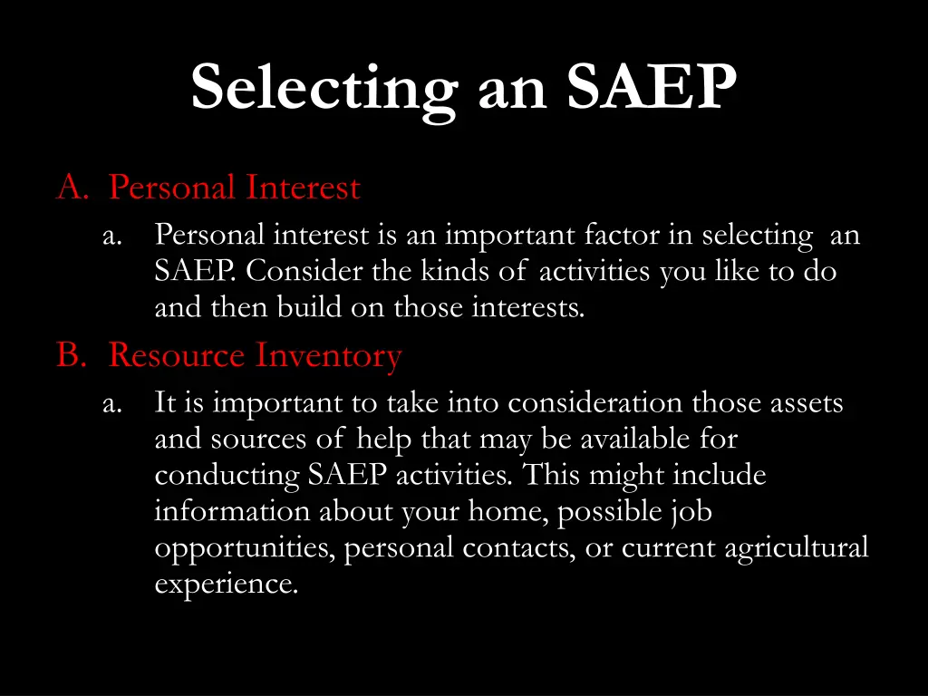 selecting an saep