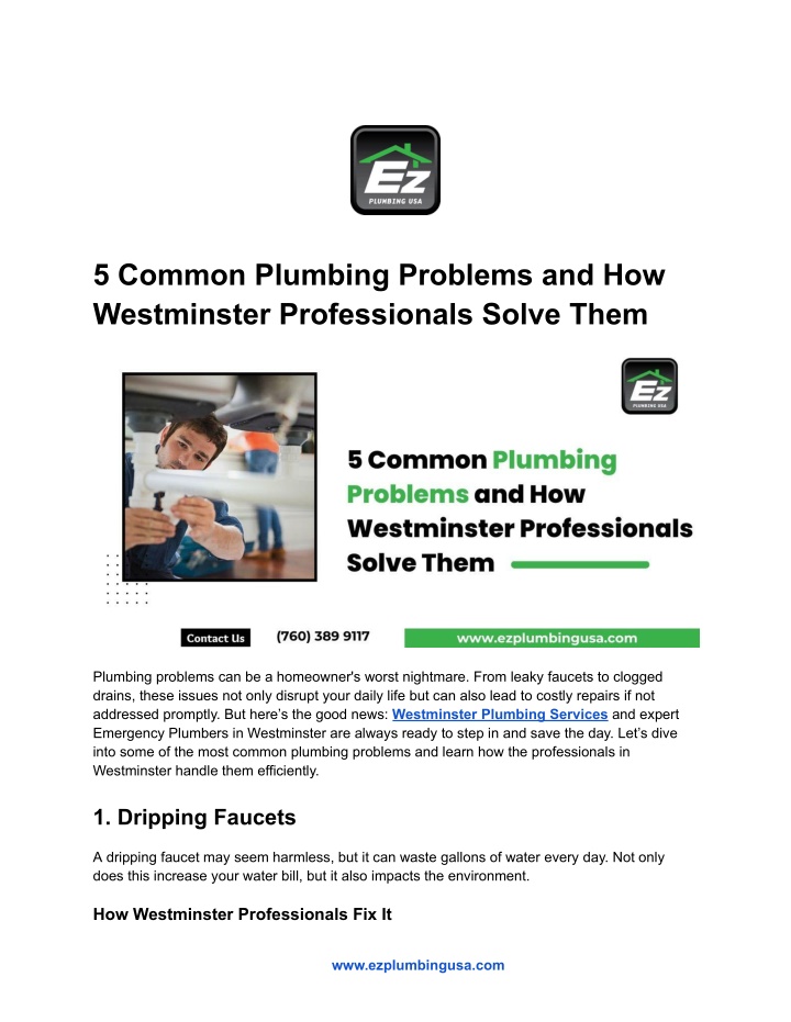 5 common plumbing problems and how westminster