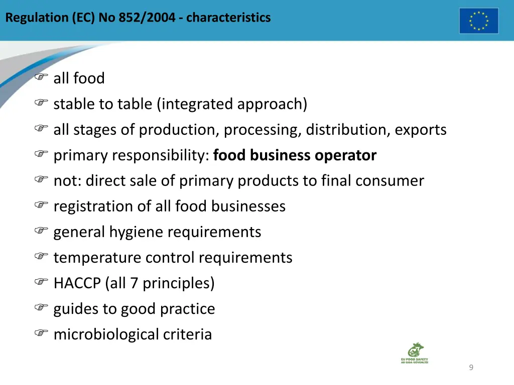 regulation ec no 852 2004 characteristics