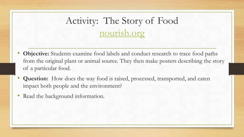 activity the story of food nourish org