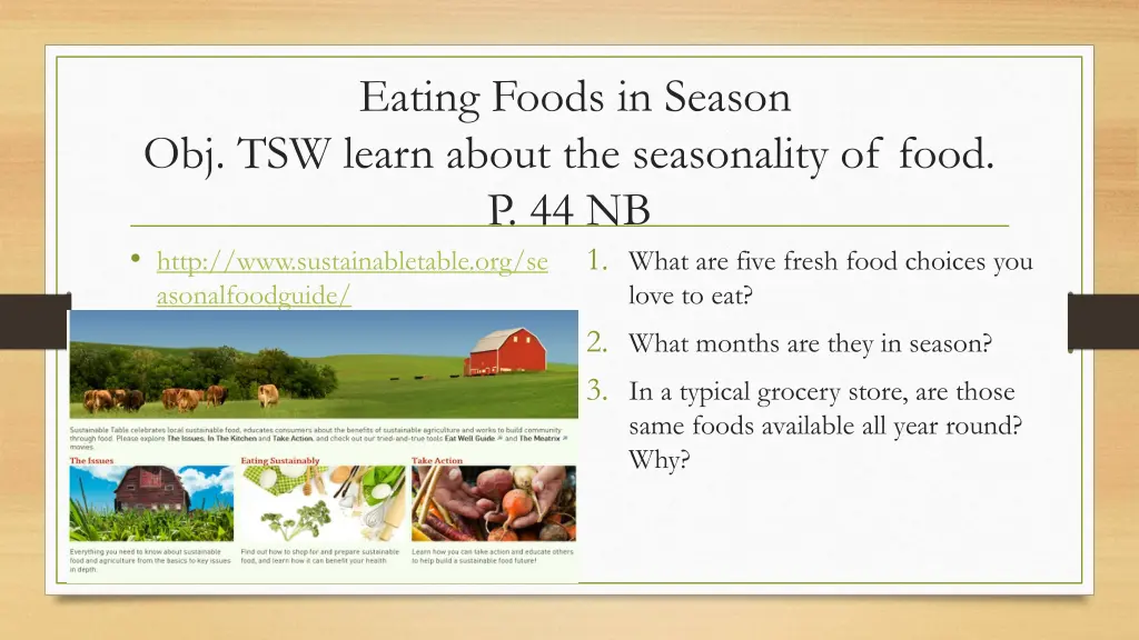 eating foods in season obj tsw learn about