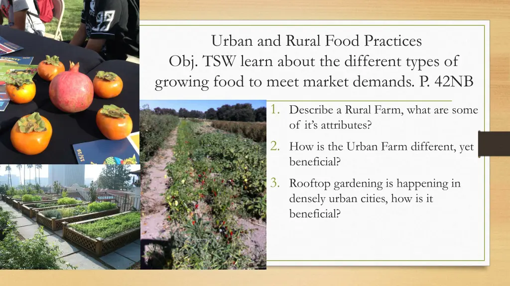 urban and rural food practices obj tsw learn