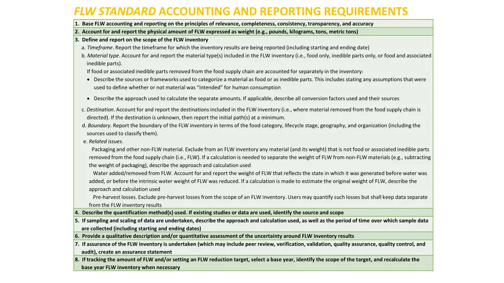 flw standard accounting and reporting requirements