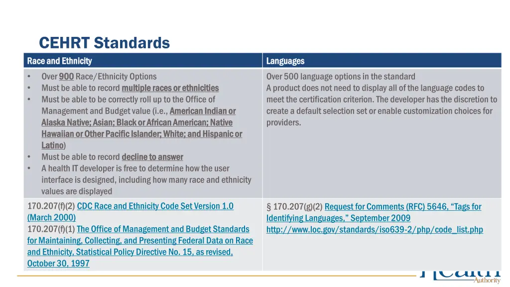 cehrt standards race and ethnicity race