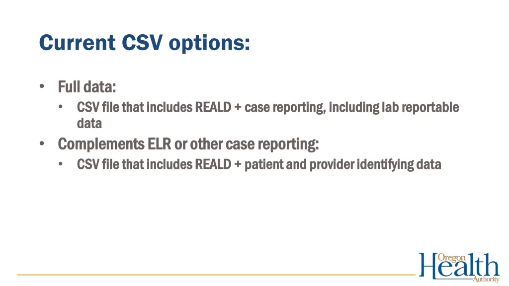 current csv options