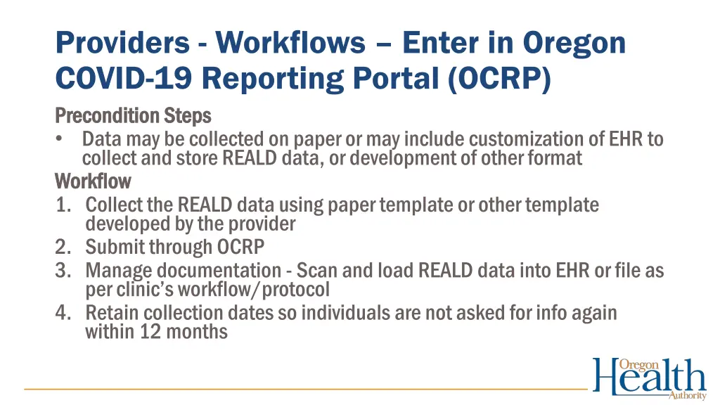 providers workflows enter in oregon covid