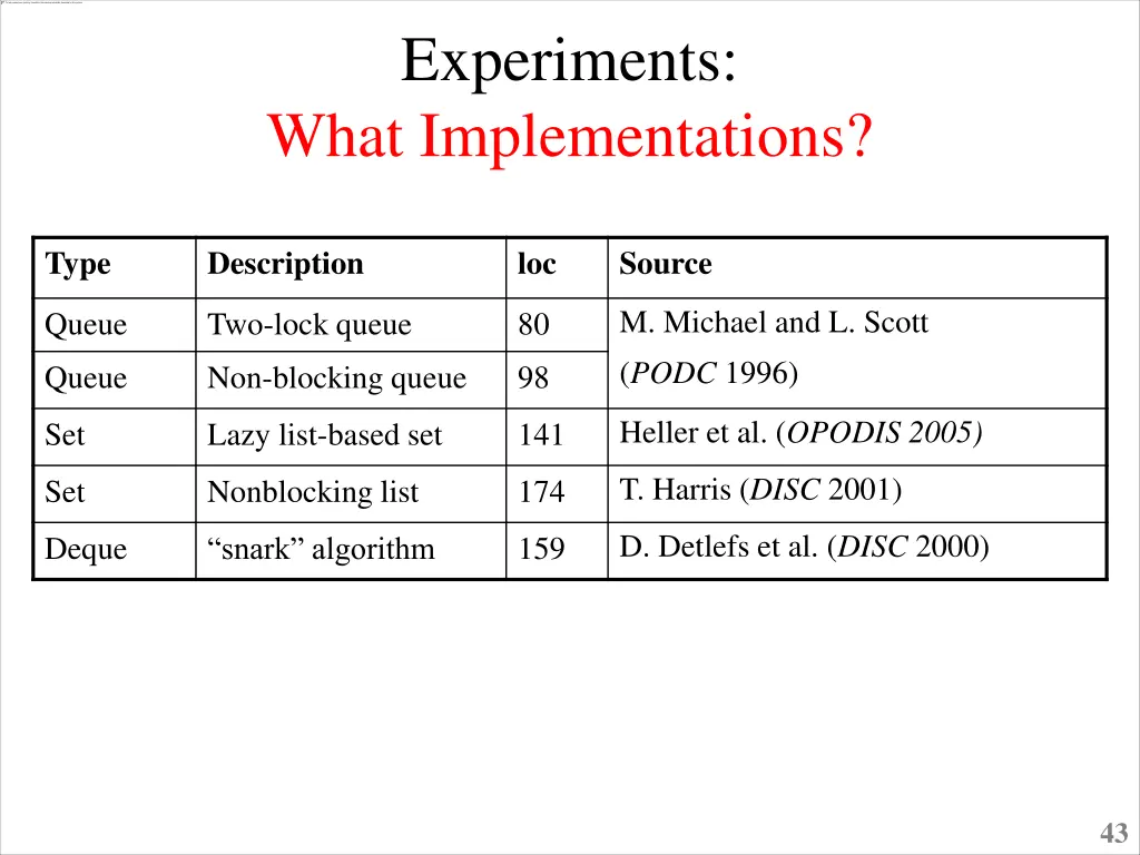 experiments what implementations