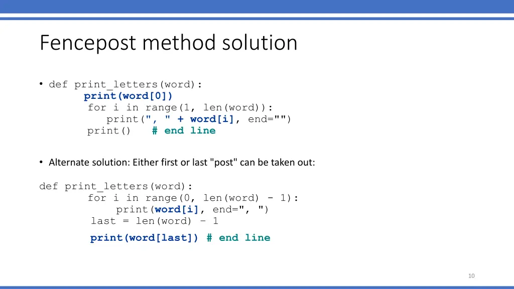 fencepost method solution