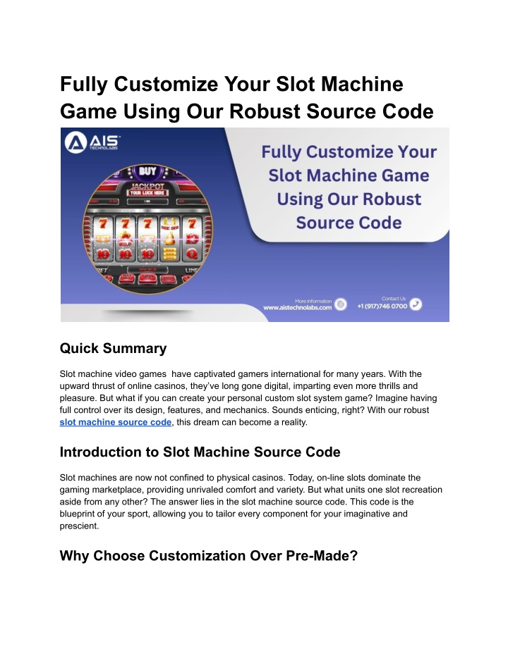 fully customize your slot machine game using