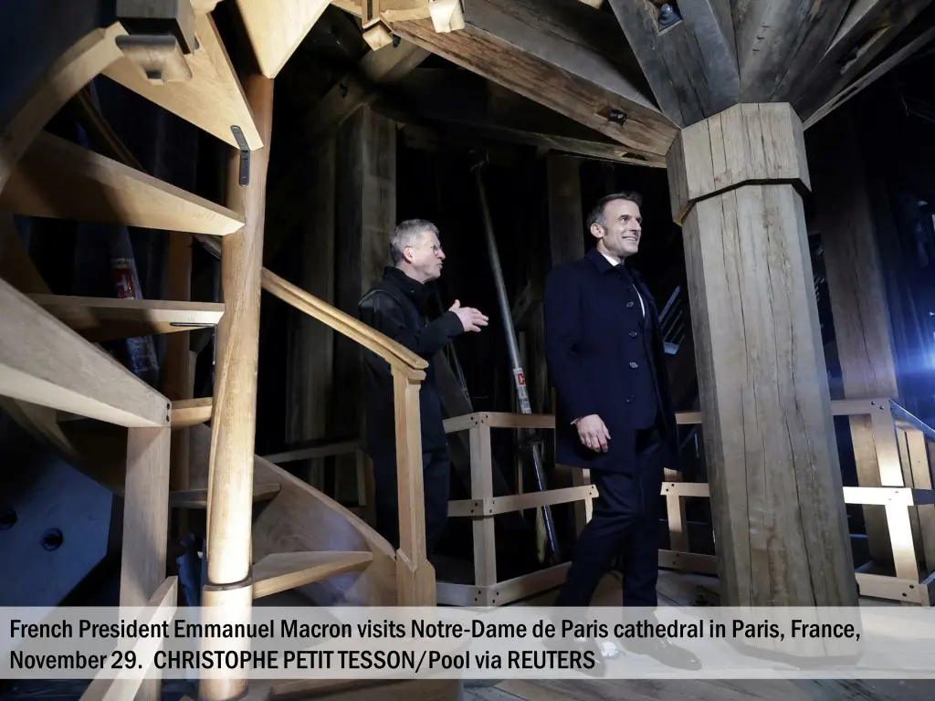 french president emmanuel macron visits notre