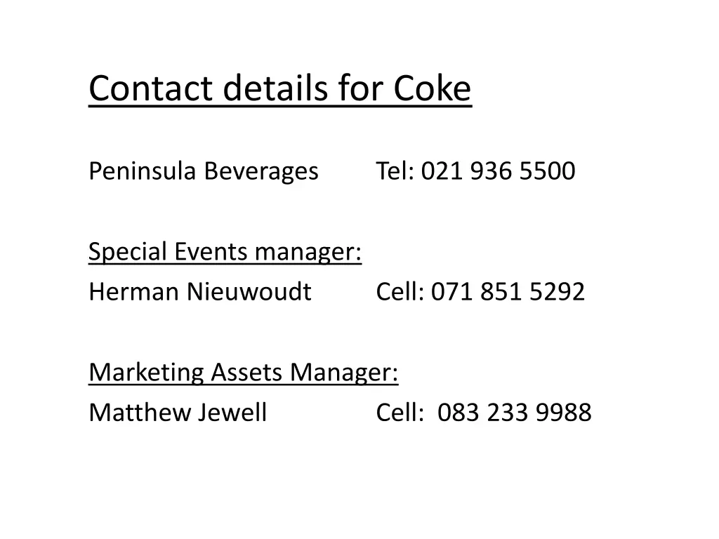 contact details for coke