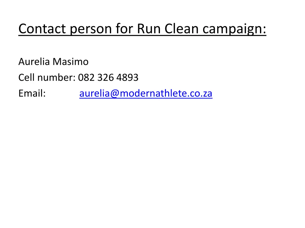 contact person for run clean campaign