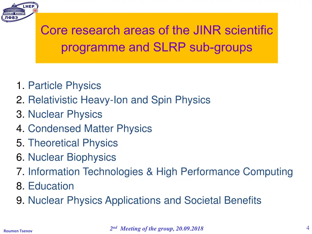 core research areas of the jinr scientific