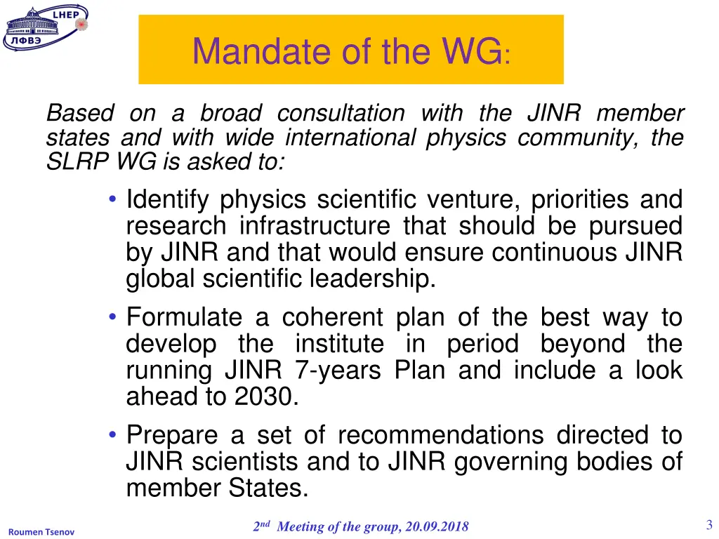 mandate of the wg