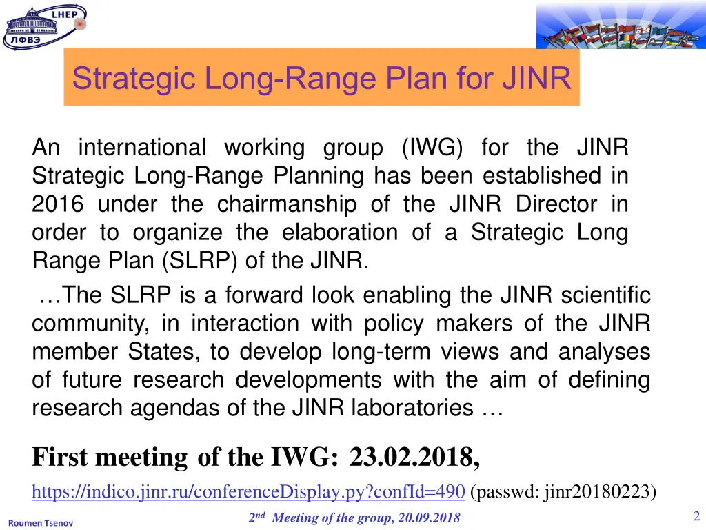 strategic long range plan for jinr