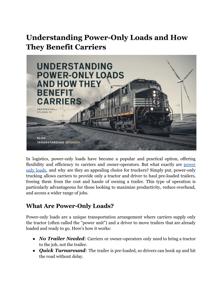 understanding power only loads and how they