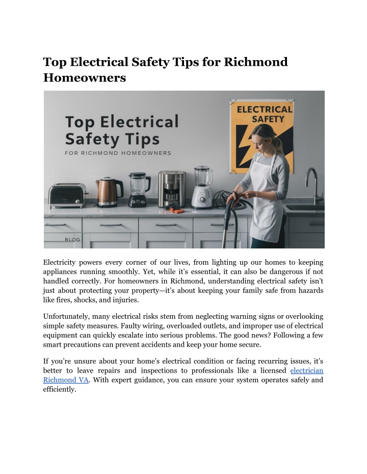 top electrical safety tips for richmond homeowners