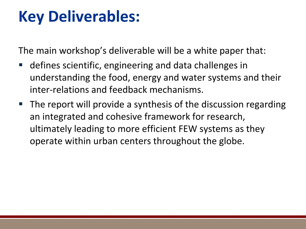 key deliverables
