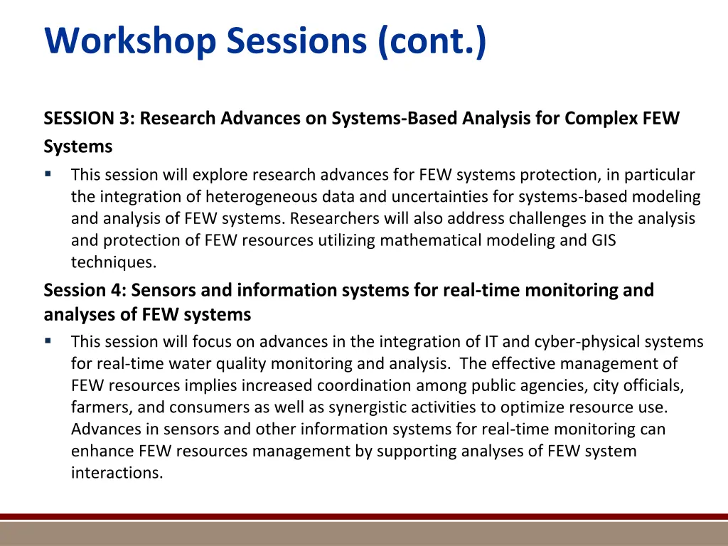 workshop sessions cont