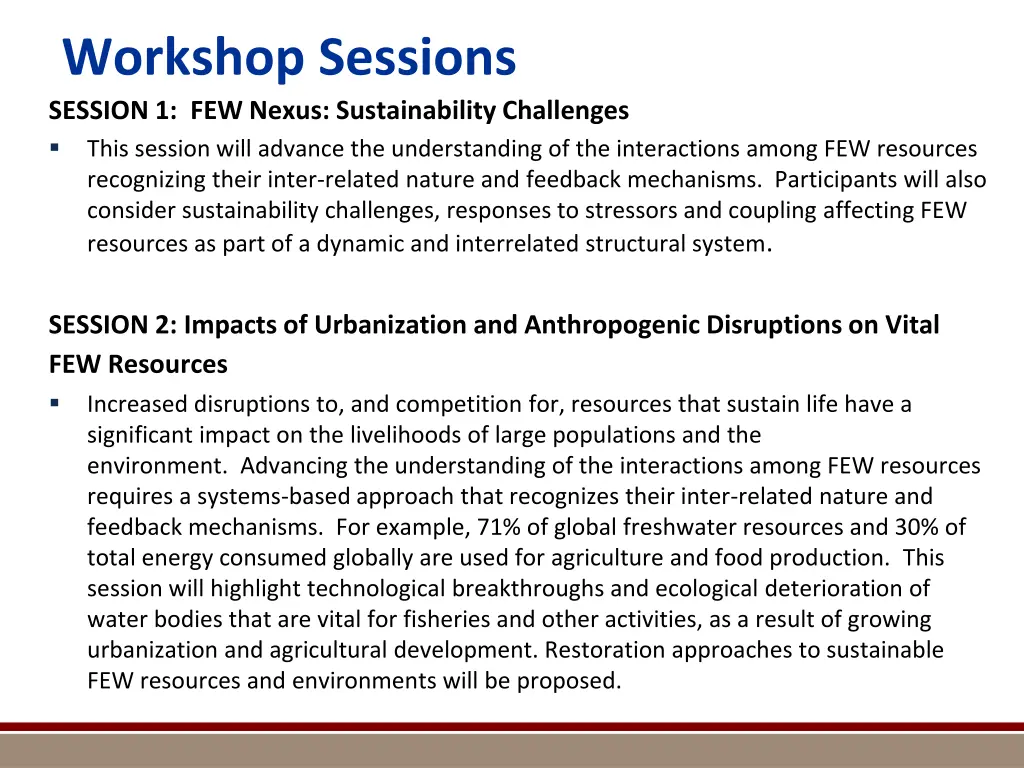 workshop sessions session 1 few nexus