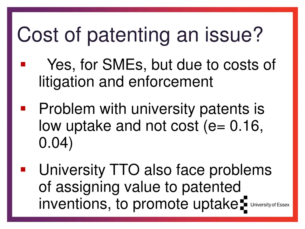 cost of patenting an issue