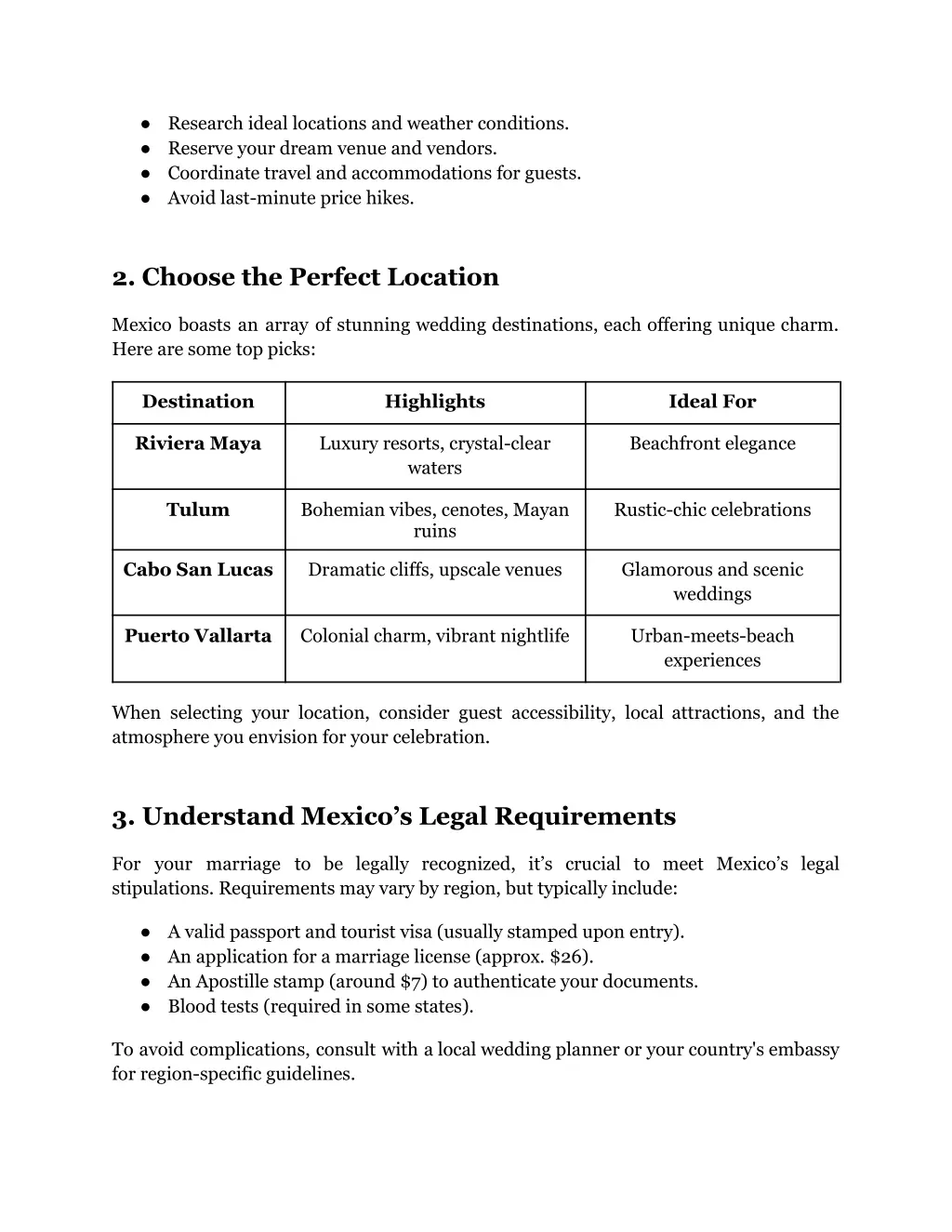 research ideal locations and weather conditions