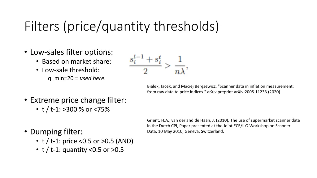 filters price quantity thresholds