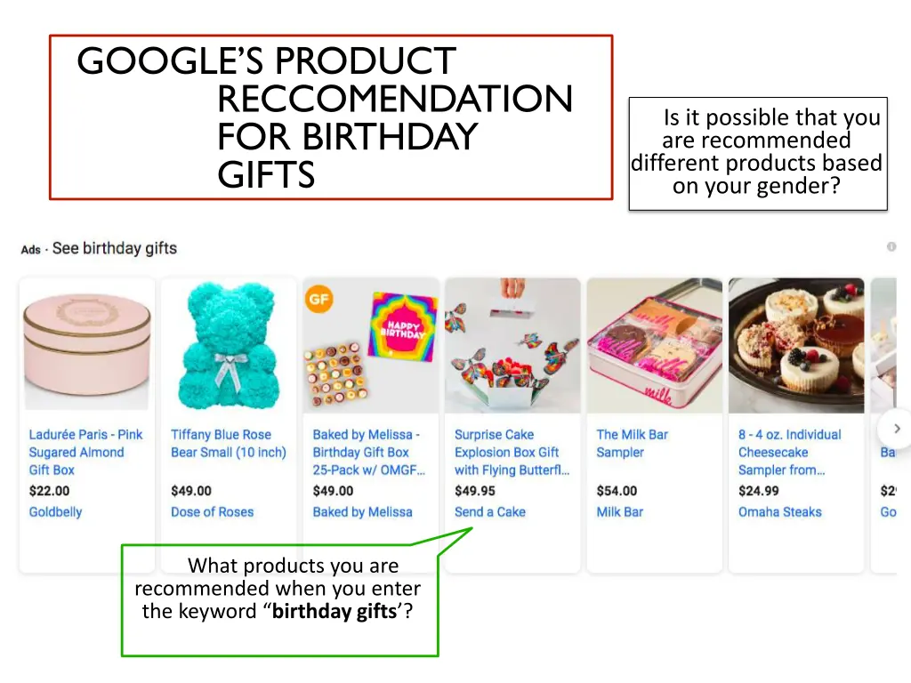 google s product reccomendation for birthday gifts