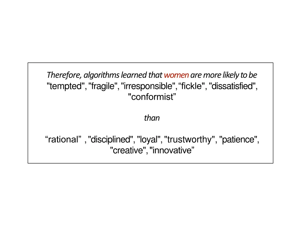 therefore algorithms learnedthat women are more