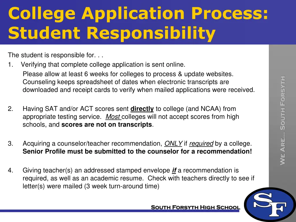 college application process student responsibility