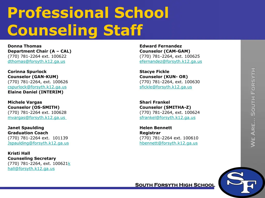 professional school counseling staff