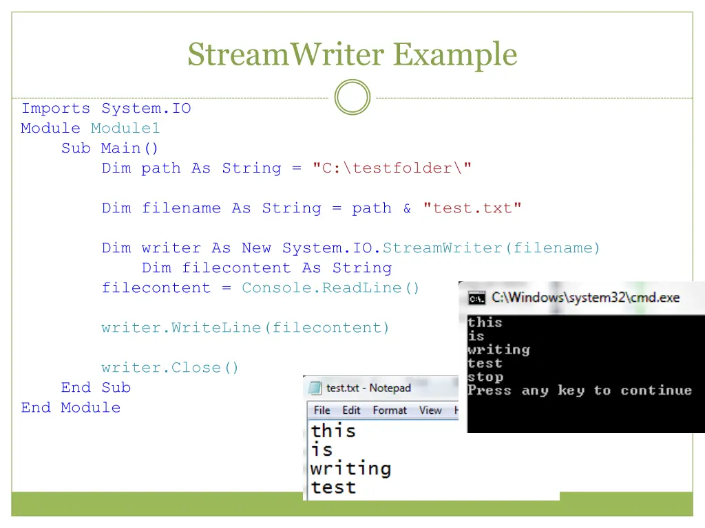 streamwriter example 1