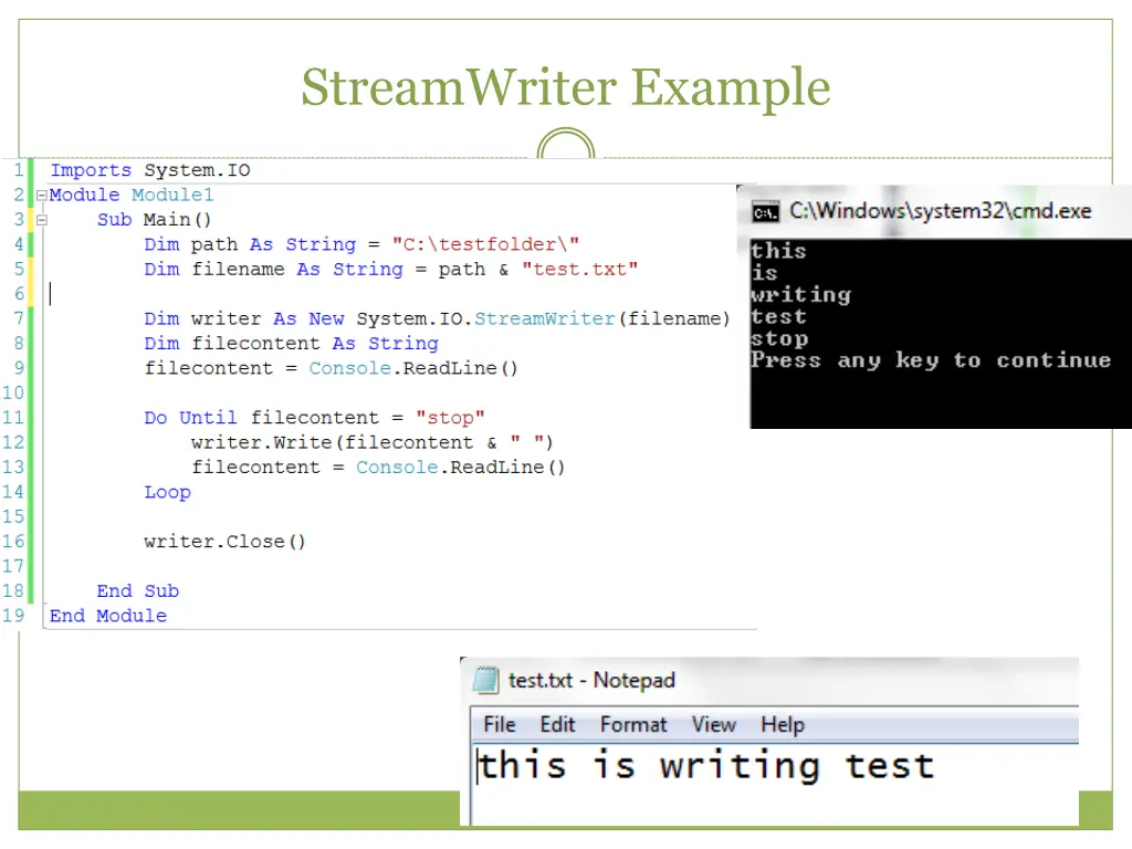 streamwriter example