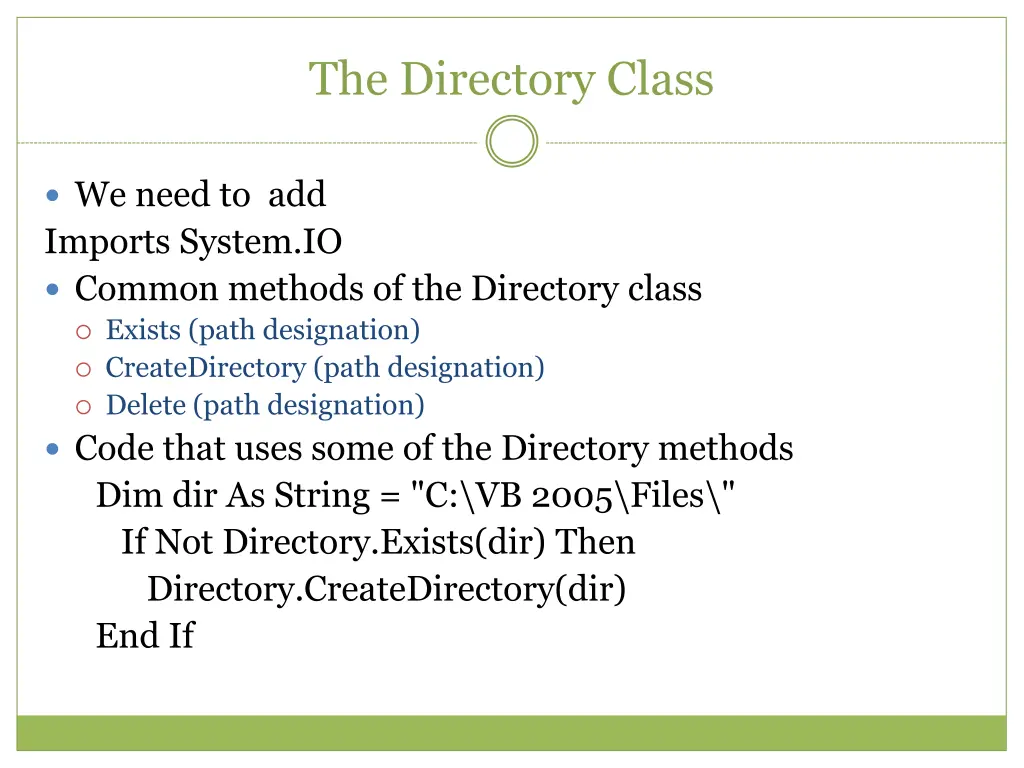 the directory class