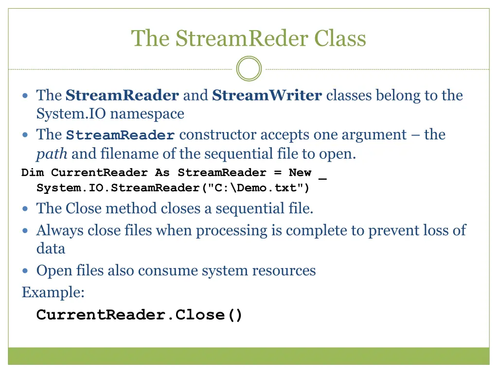 the streamreder class