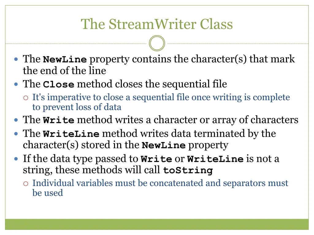 the streamwriter class 1