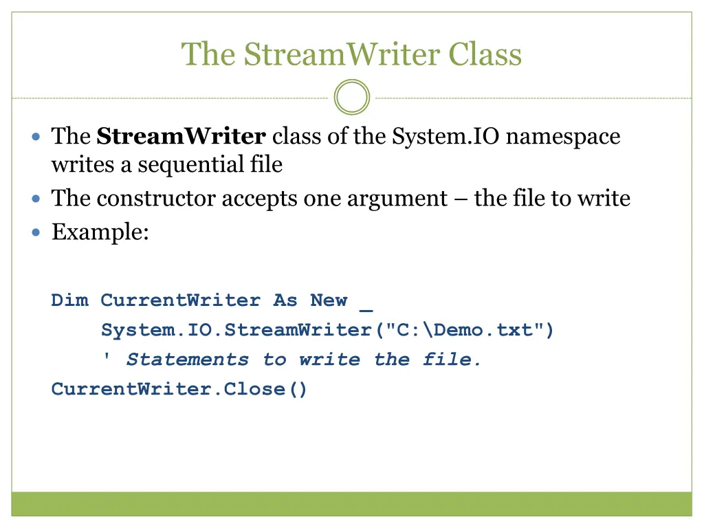 the streamwriter class