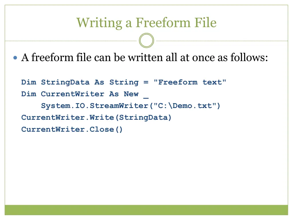 writing a freeform file