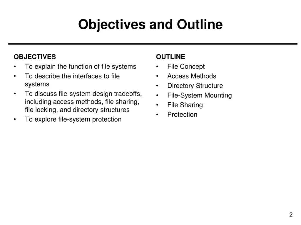 objectives and outline