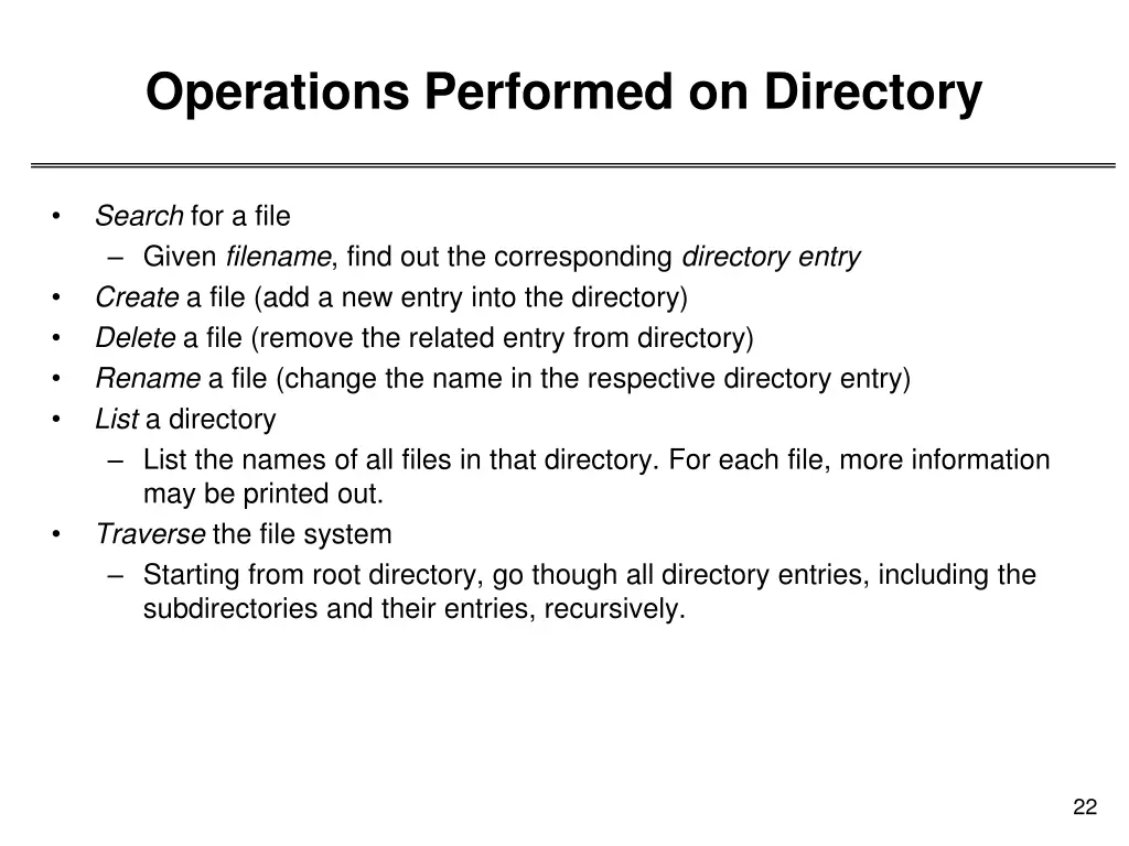 operations performed on directory