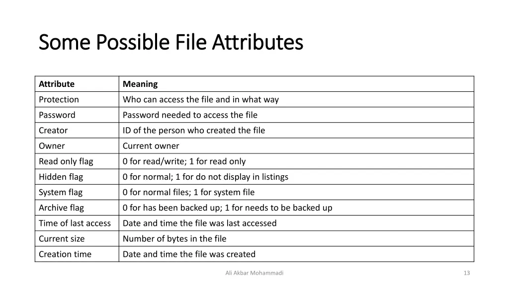 some some possible file attributes possible file