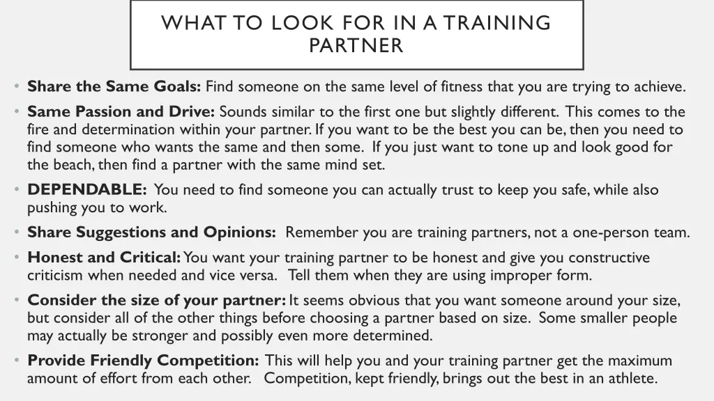 what to look for in a training partner